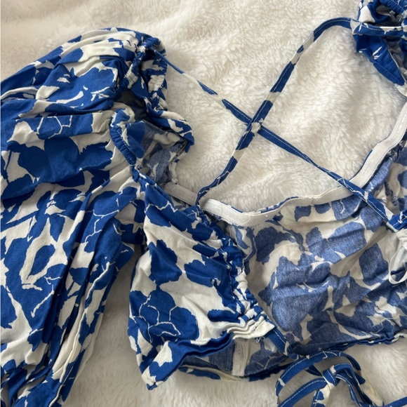 Sweetheart Neck 3/4 Puff Sleeve Criss Cross Tie Back Blouse Crop Top Size S - Picture 12 of 12